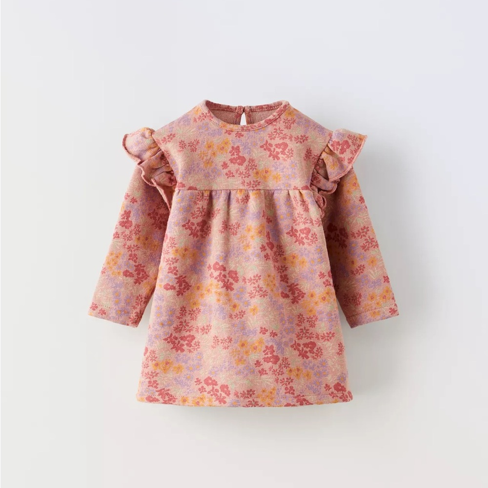 NWT Zara 9-12m floral long sleeve dress with ruffles soft interior